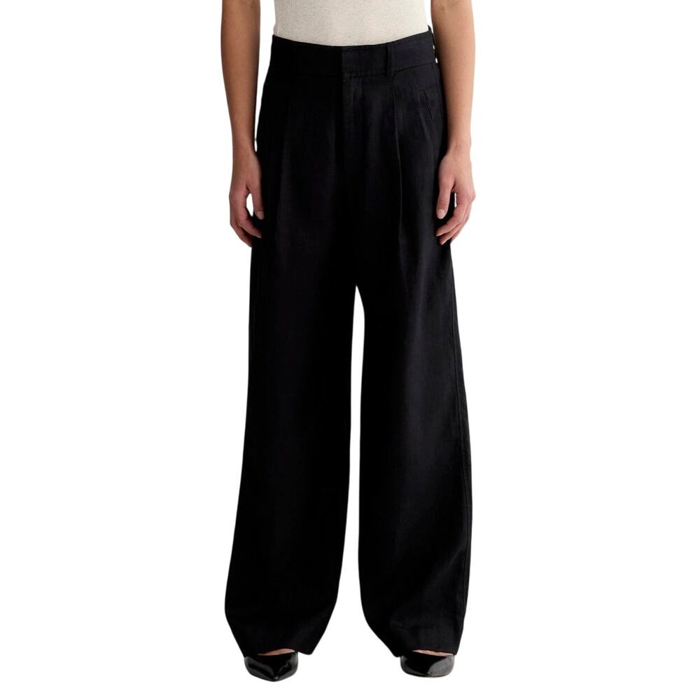 Everlane The Linen Way-High Wide Leg Drape Pants in Black size 2